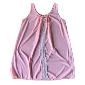 Vintage Nylon Night Gown Nightgown Sleep Dress Pink Peach Lace Short
